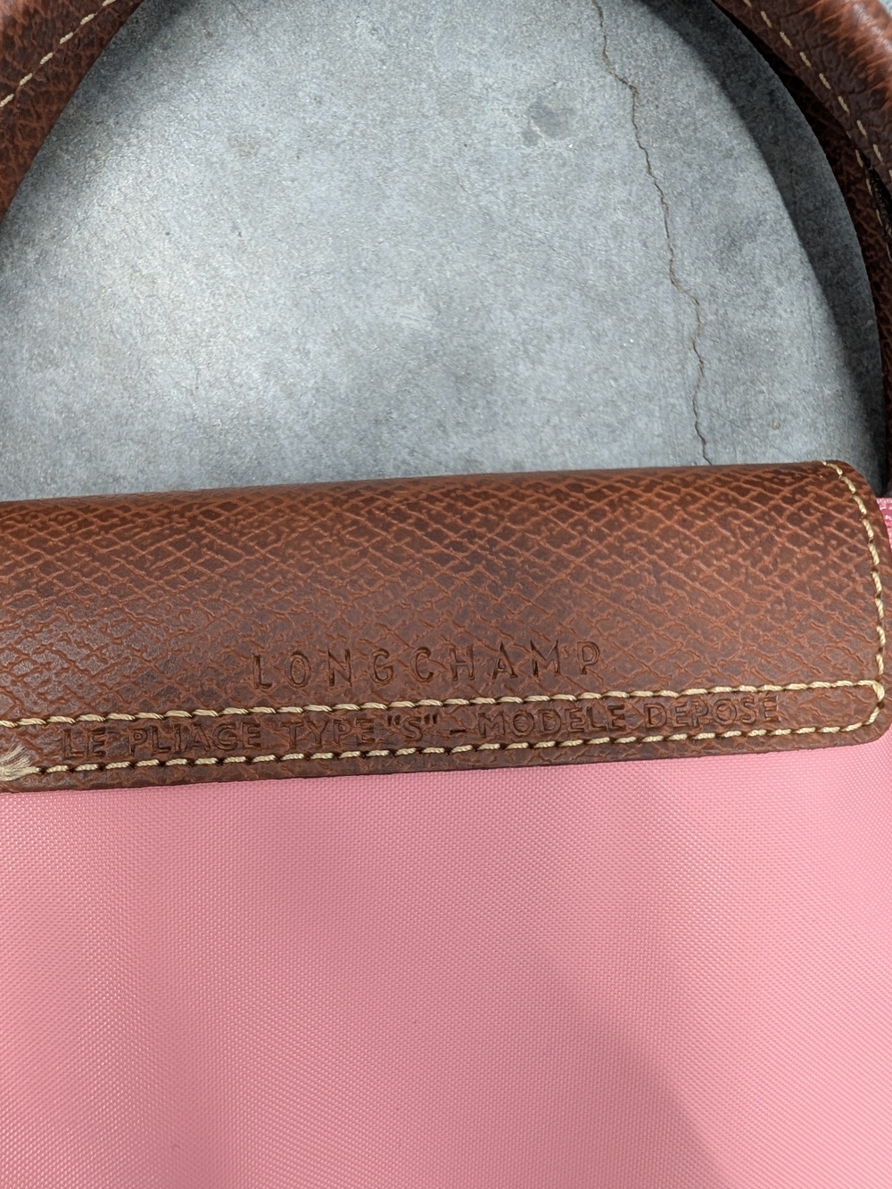 Longchamp Le Pliage Small Pink Nylon Tote with Brown Leather Trim - Picture 4 of 12